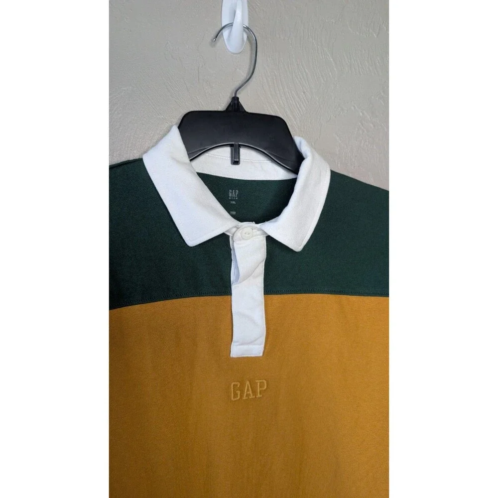 GAP Kids Boys XXL Blue Green Yellow Colorblock Logo Long Sleeve Rugby Polo Shirt
